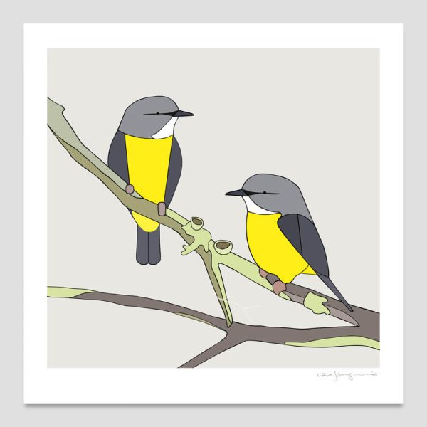 Eastern Yellow Robins and Common Greenshield Lichen Eastern Yellow Robins and Common Greenshield Lichen